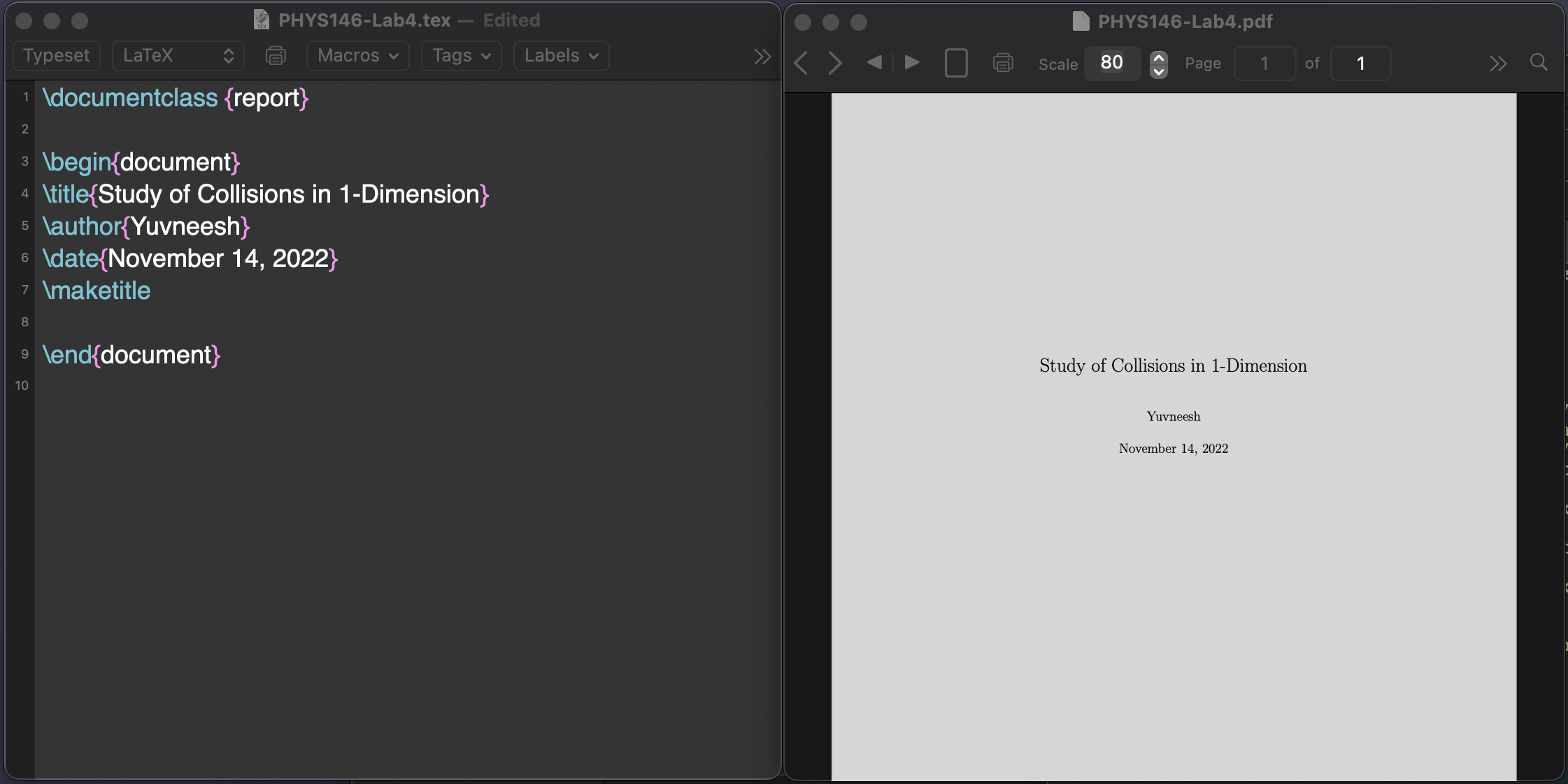 Screenshot of Top Matter and output